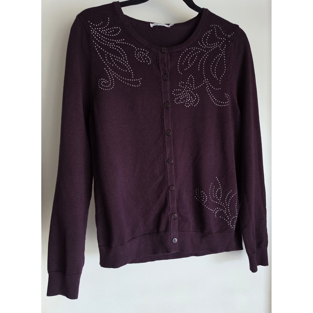 Chico's Cardigan Size 1 Medium Purple Long Sleeve Round Neck Sweater Top